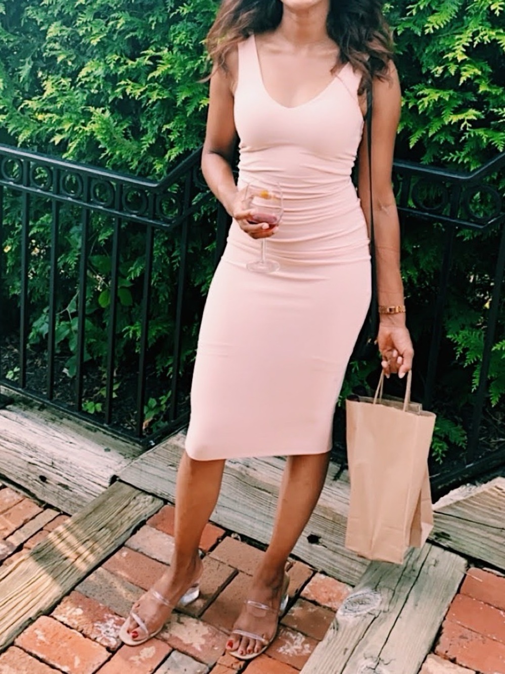 AYM (Boom Boom the Label) V-Neck Bodycon Dress in Blush Pink